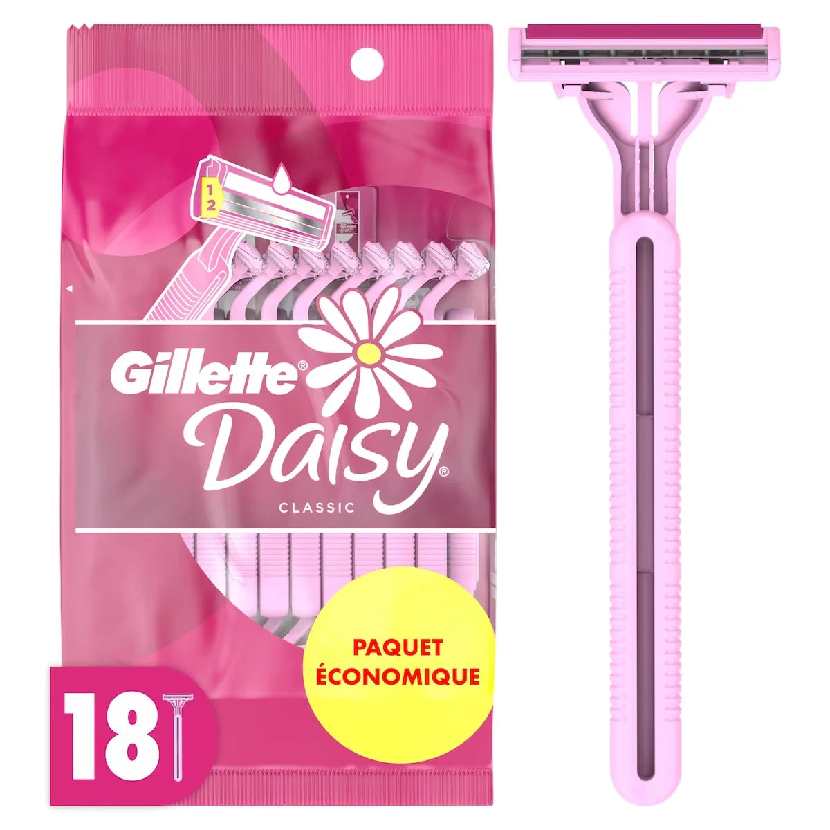 Rasoirs jetables pour femmes Gillette Daisy Classic, paquet de 18