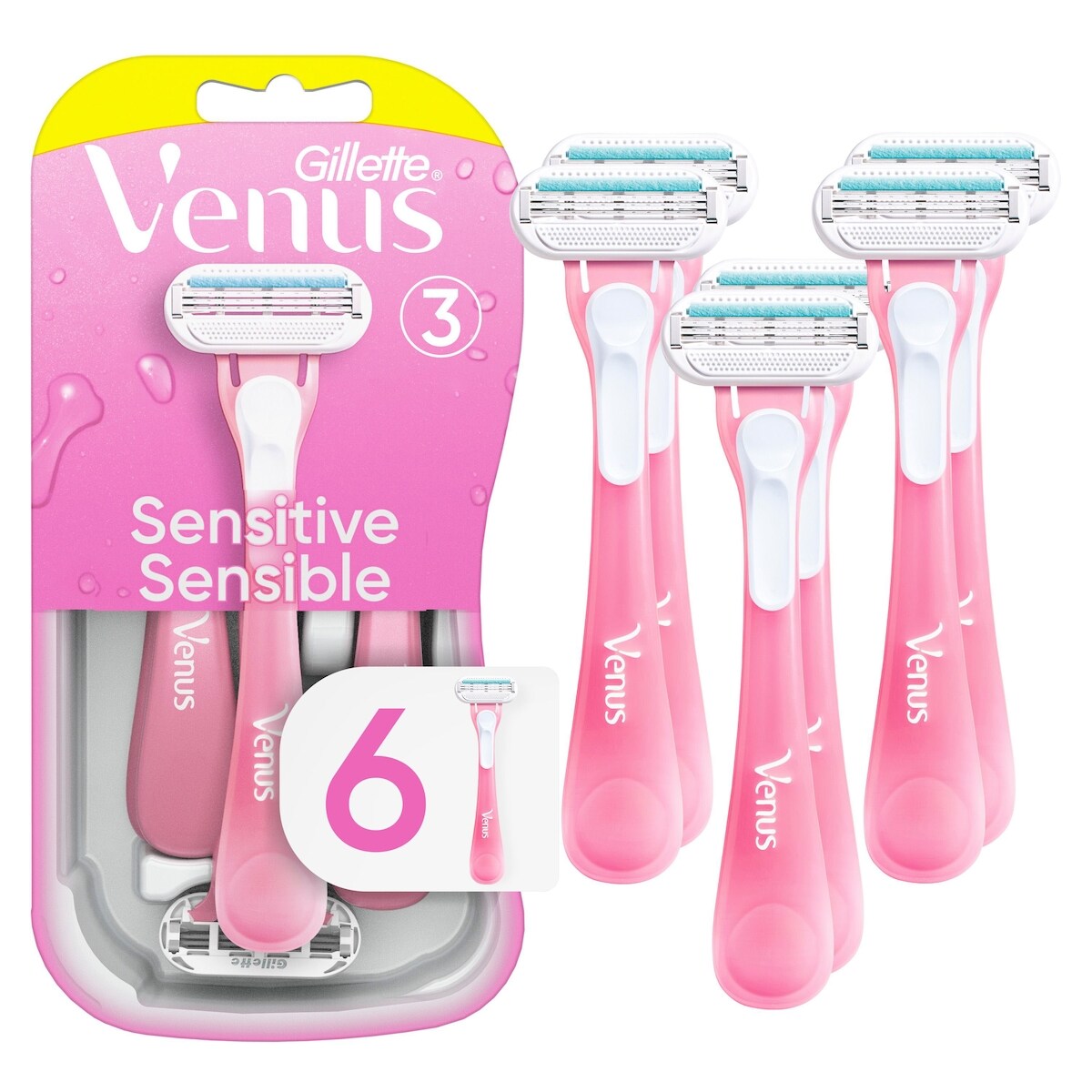 Rasoirs jetables pour femmes Gillette Sensitive, paquet de 6