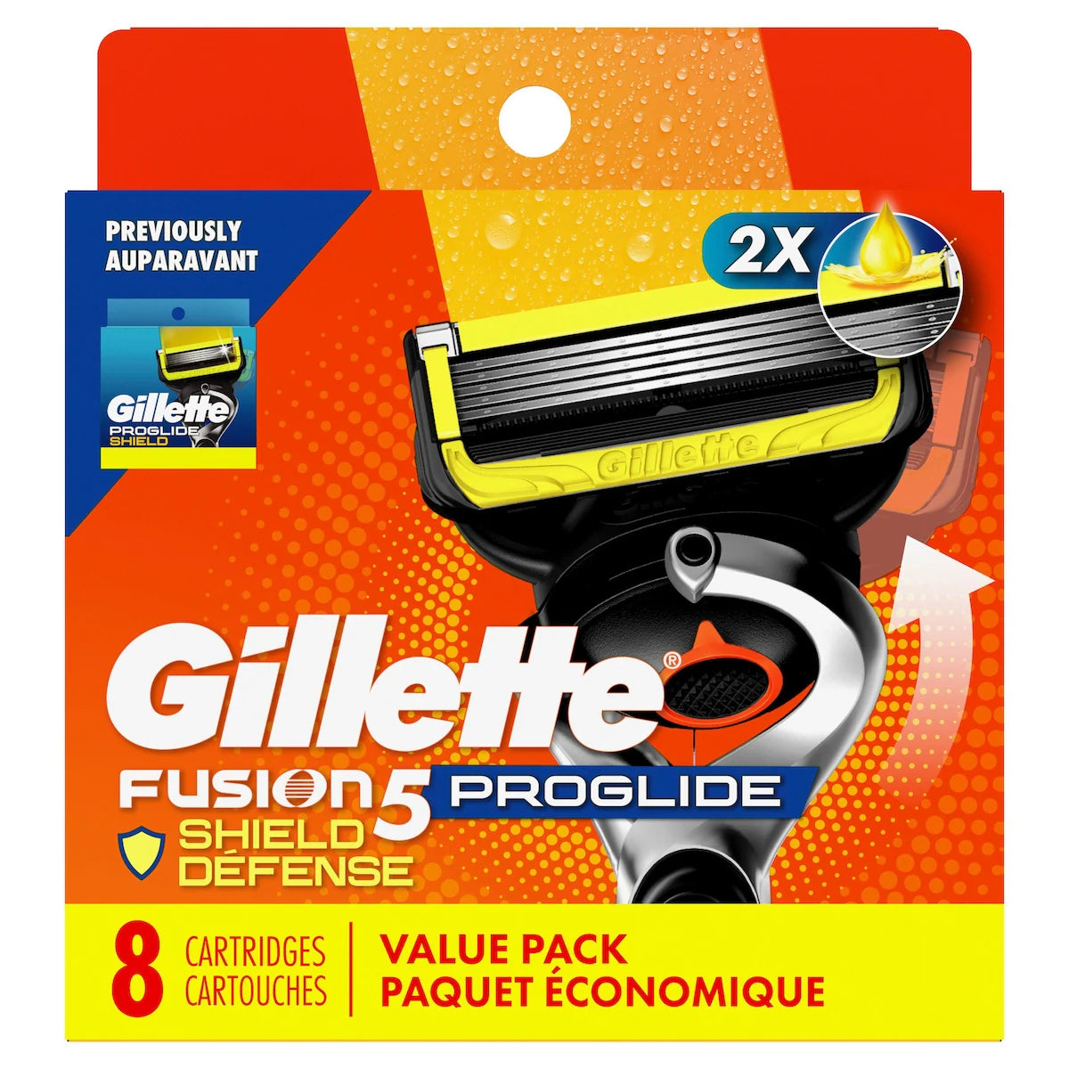 Cartouches de rechange de rasoir Gillette Fusion5ProGlide Défense pour hommes, 8 cartouches de rechange de rasoir pour manche de rasoir Flex-pivot, 2x plus de lubrification, lame de précision pour hommes