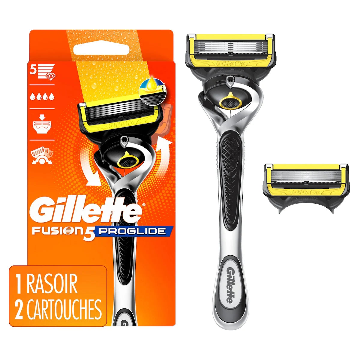 Rasoir Fusion5 ProGlide Défense pour hommes, 1&nbsp;manche de rasoir, 2&nbsp;cartouches, 2x plus de lubrification, manche Flex-pivot et lame de précision pour hommes