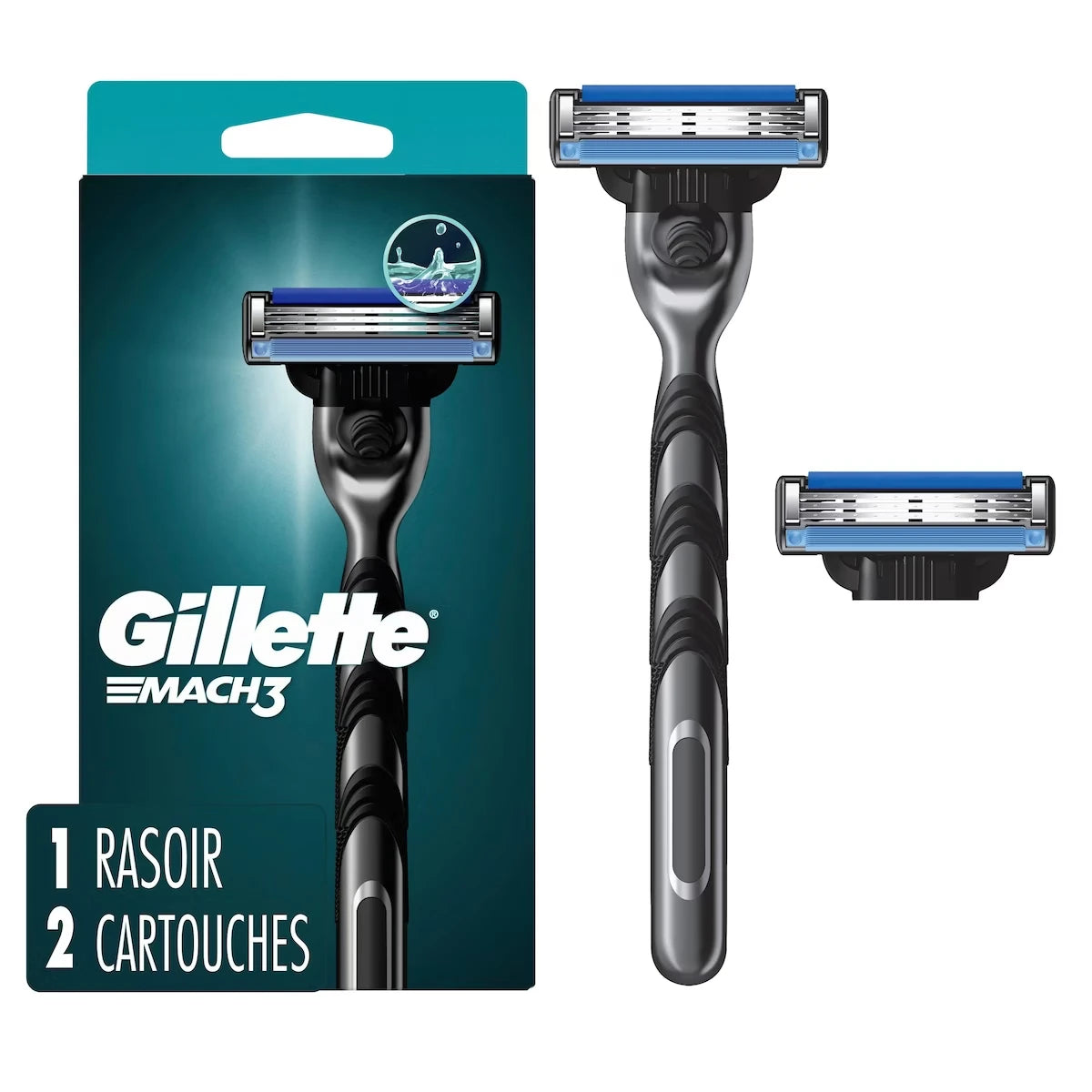Rasoir Mach3 pour hommes, 1 manche de rasoir à 3 lames pour les soins personnels masculins, 2 cartouches de rechange, lames de rasoir avec bande lubrifiante