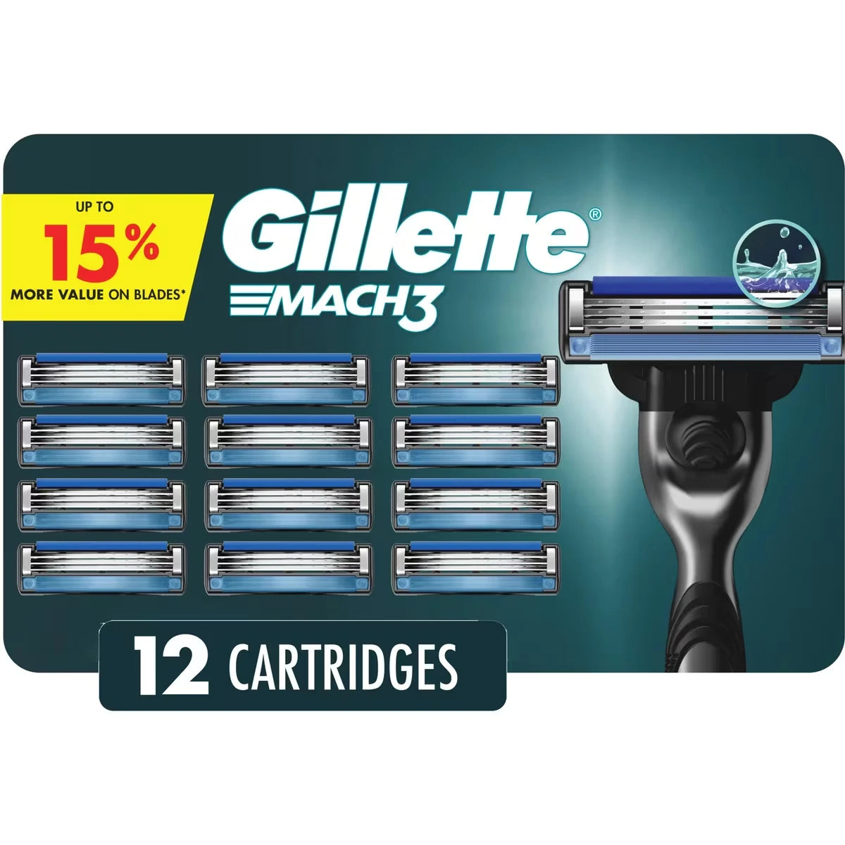 Cartouches de rechange Mach3, 12&nbsp;cartouches de rasoir, cartouches de rechange pour hommes avec bande lubrifiante, 3&nbsp;lames de rasoir pour un rasage de près