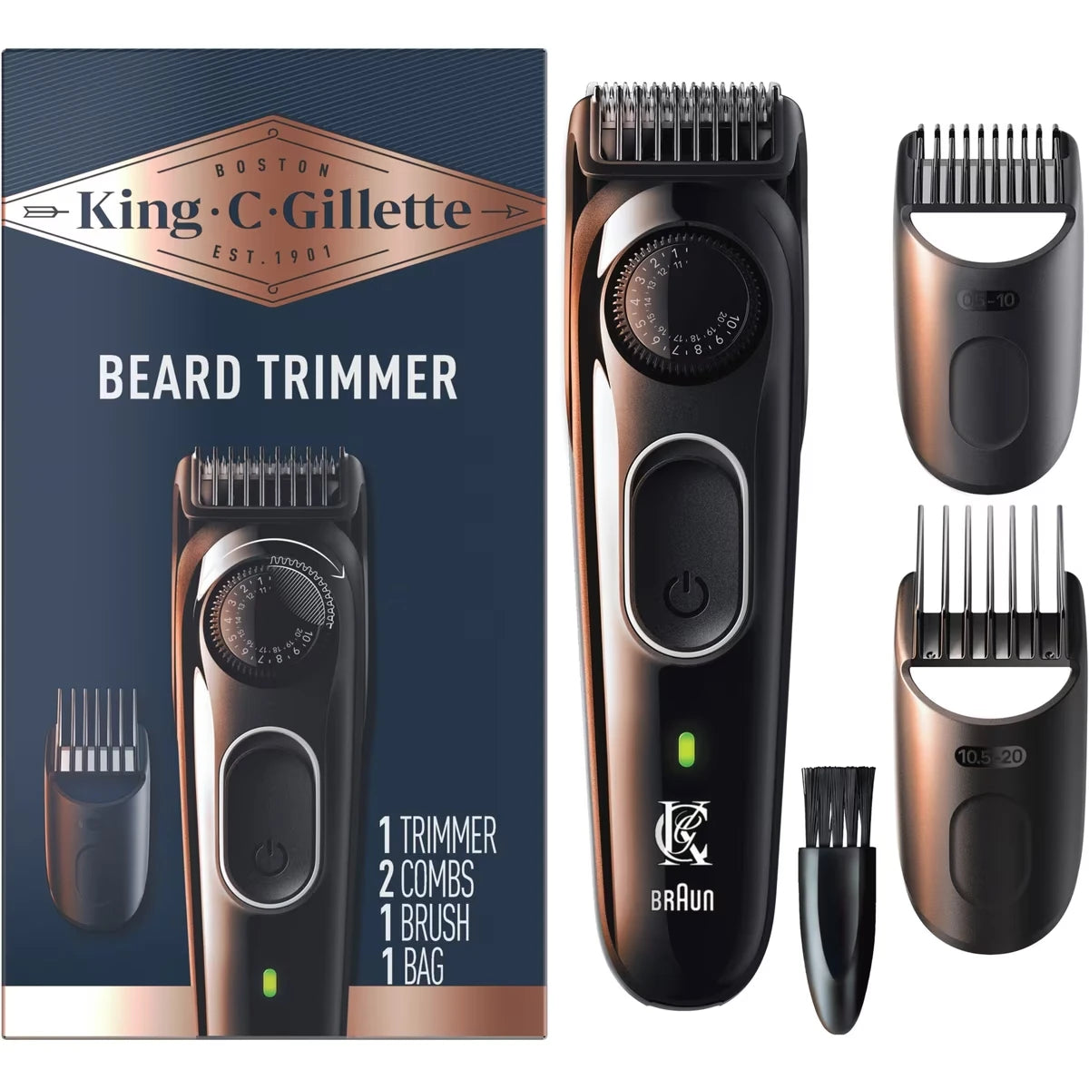 Tondeuse à barbe King C. avec cadran de précision avec 40 ajustements de longueur de barbe adaptés à tous les styles de barbe