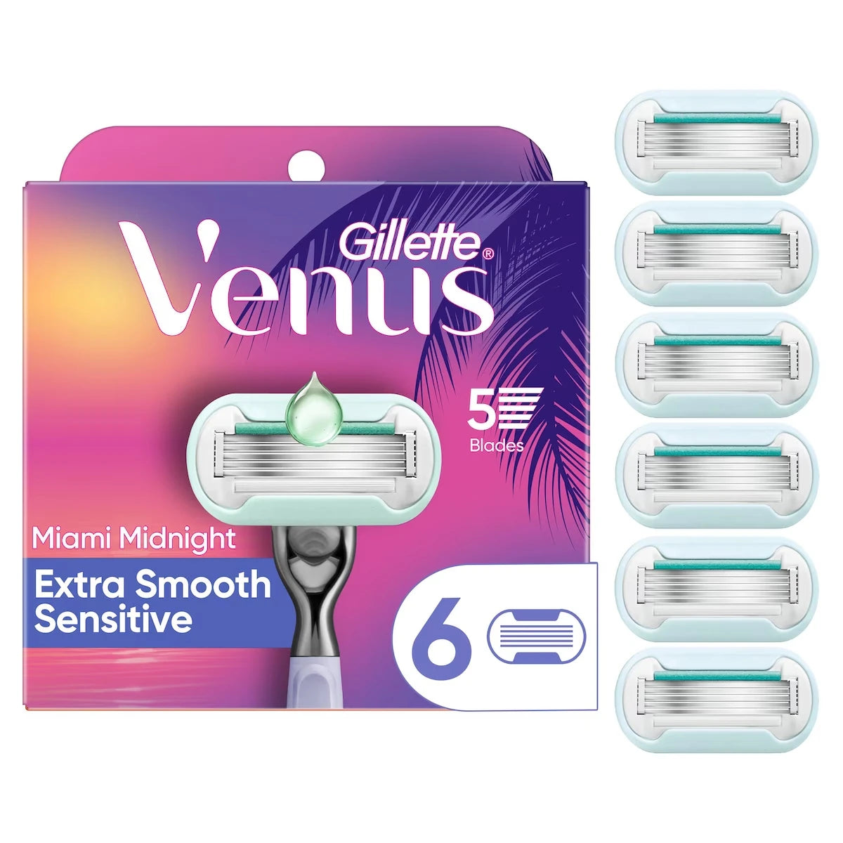 Cartouches de rechange Gillette Minuit à Miami Extra doux Sensible pour femmes, 6&nbsp;unités