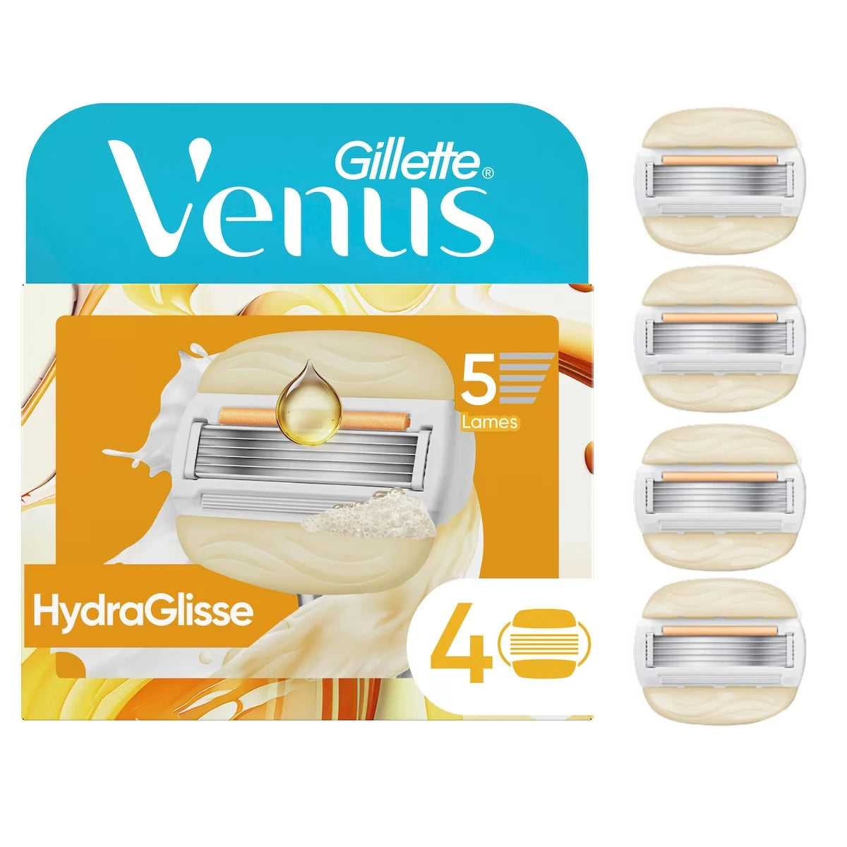 Lames de rasoir HydraGlisse pour femmes, avec barres de gel à raser intégrées, 4&nbsp;cartouches de rechange