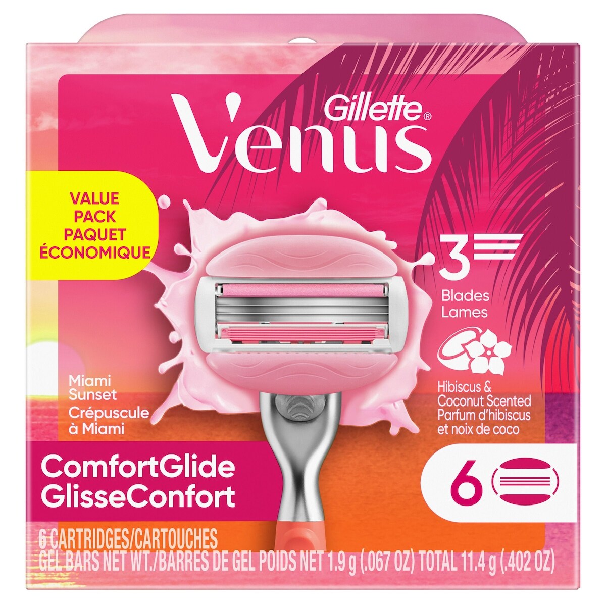 Rasoir GlisseConfort Crépuscule à Miami, cartouches de rasoir pour femmes, 6&nbsp;unités
