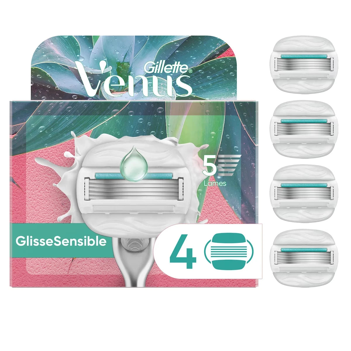 Rasoir GlisseSensible pour femmes pour peau sensible, 4&nbsp;cartouches de rechange, parfum Floraison d’aloès