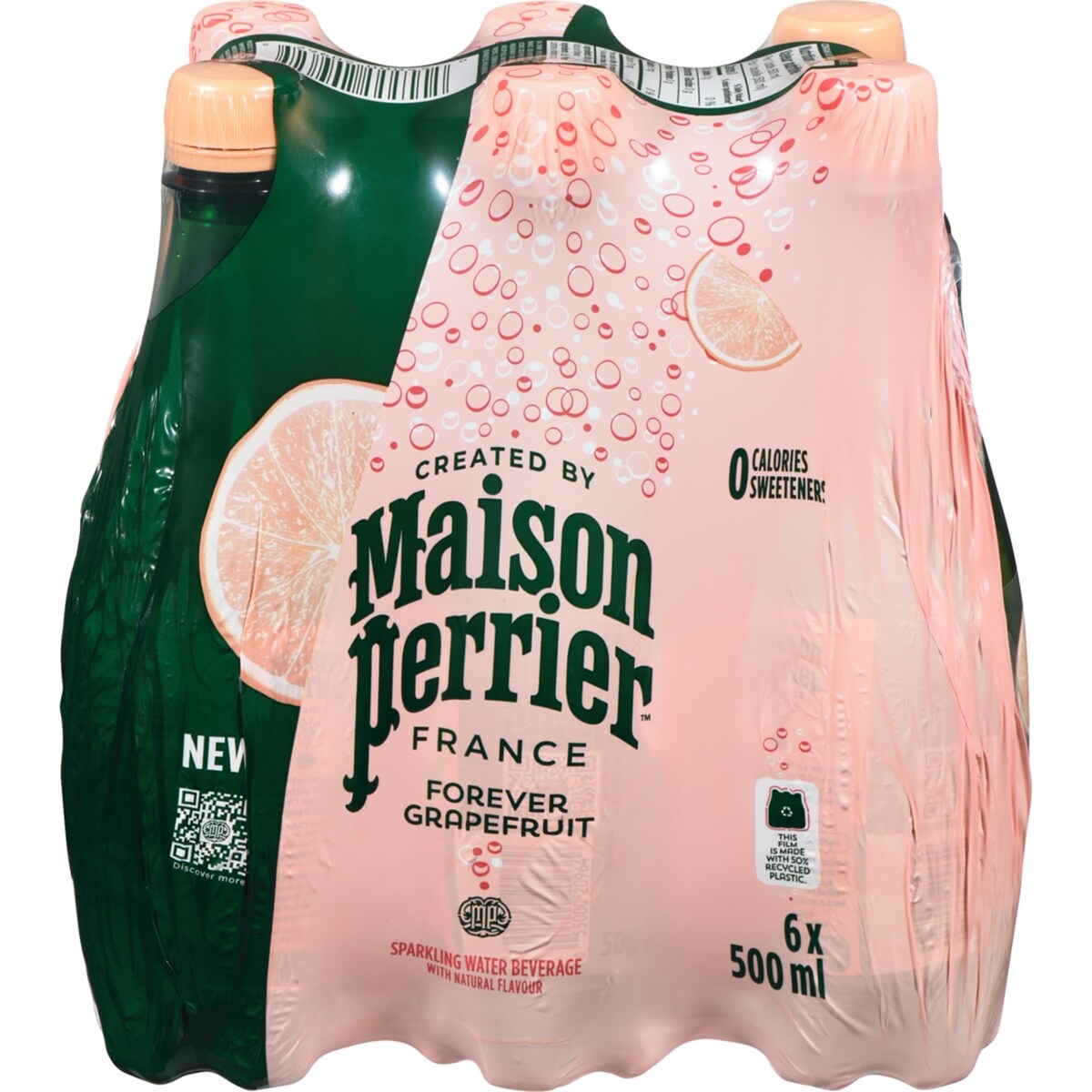 Infiniment Pamplemousse, boisson à l'eau pétillante, arôme naturel de pamplemousse, sans calorie, sans édulcorant, sans sodium, recueillie et embouteillée en France