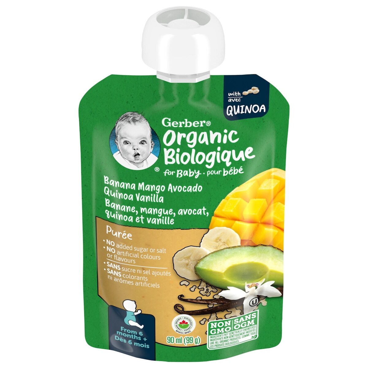 Purée Biologique Banane Mangue Avocat Vanille quinoa