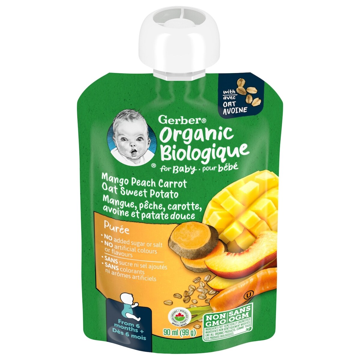 Purée Biol. Mangue Pêche Carotte Patate douce avec avoine
