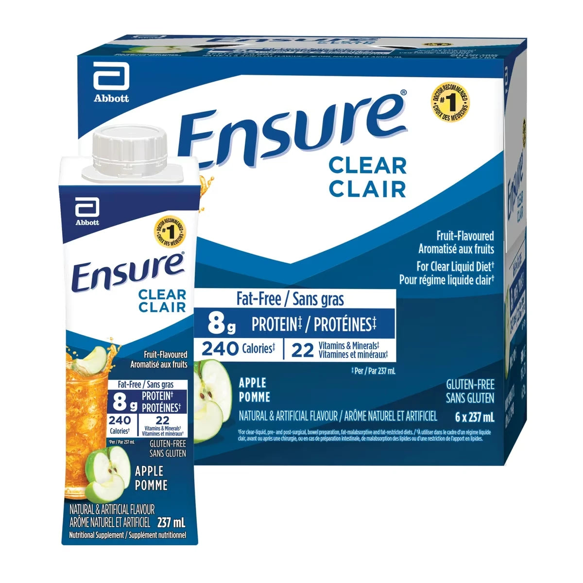 Clair, Boisson nutritive sous forme de liquide clair, Supplément nutritionnel rafraîchissant à saveur de fruits, Pomme, 6 bouteilles de 237 mL