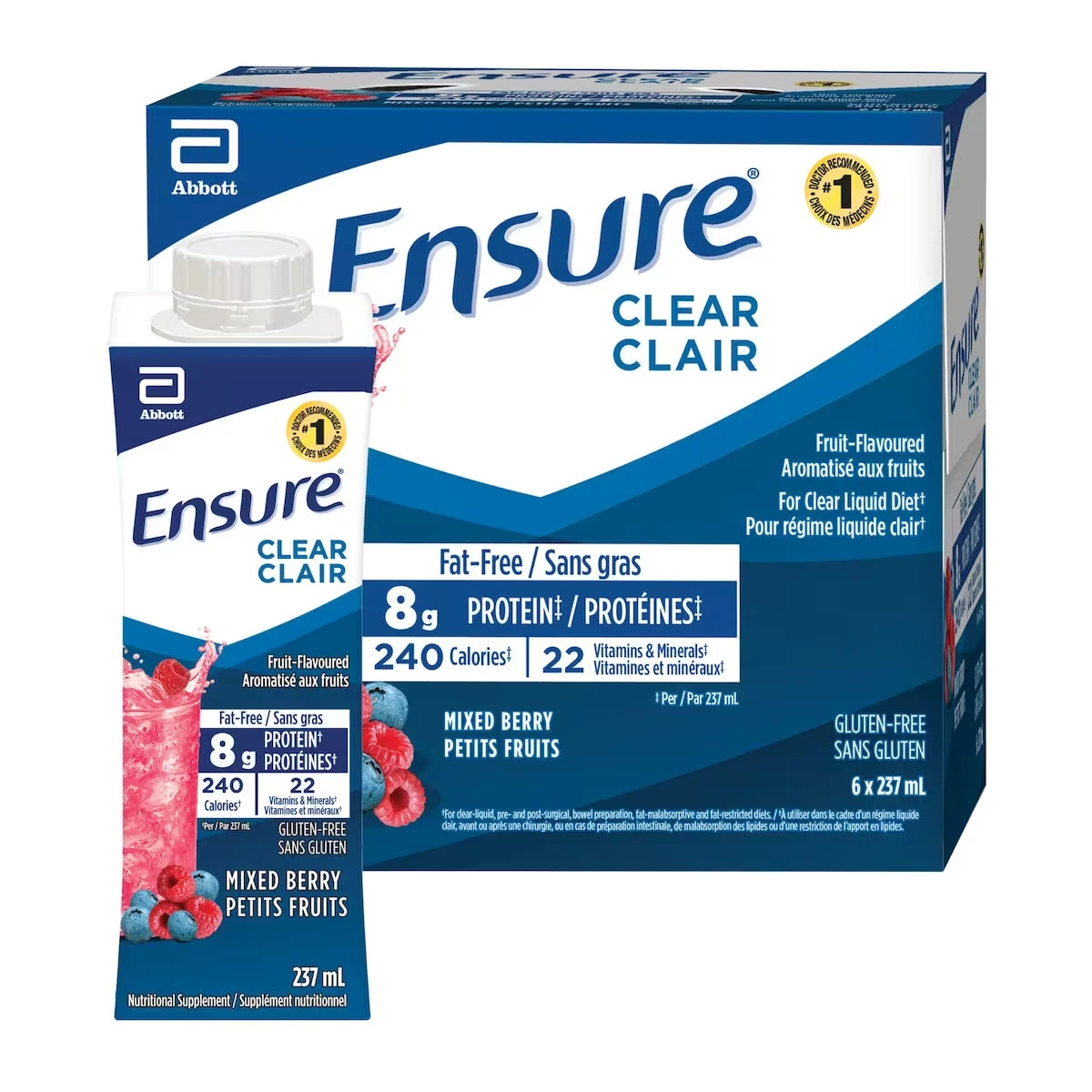 Clair, Boisson nutritive sous forme de liquide clair, Supplément nutritionnel rafraîchissant à saveur de fruits, Petits fruits, 6 bouteilles de 237 mL