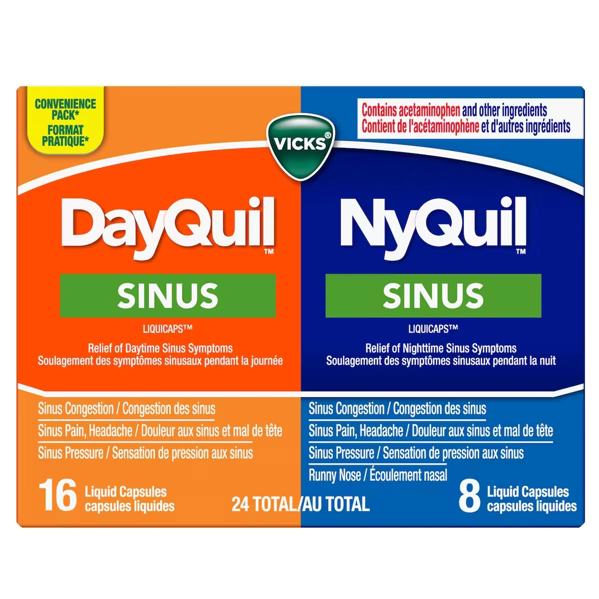 Capsules liquides Sinus + Capsules liquides Vicks Sinus, total de 24 unités