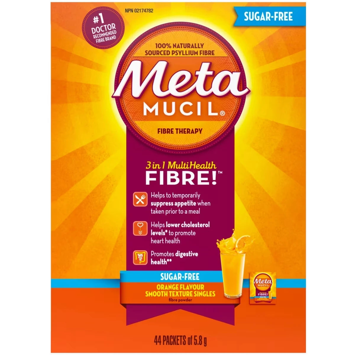 Fibres MultiSanté 3en1!, fibres en poudre, sans sucre, orange, sacs ind., 44 x 5,8 g