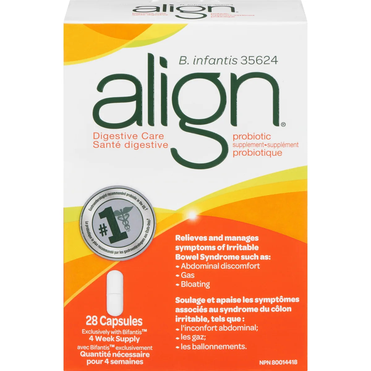 Supplément probiotique quotidien pour la santé digestive, 28 capsules végétariennes