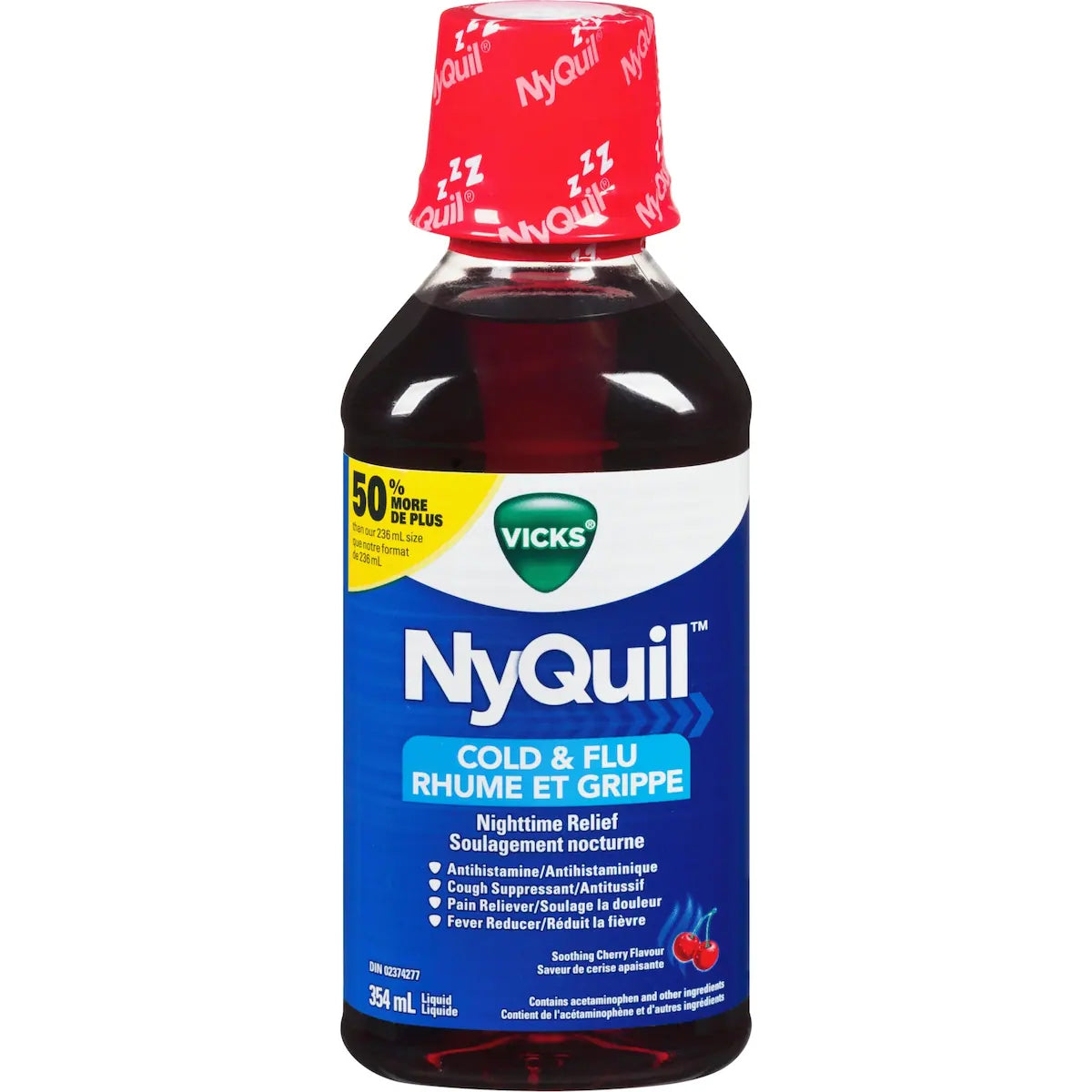 Liquide NyQuil Rhume et grippe Soulagement nocturne, Cerise, 354 mL