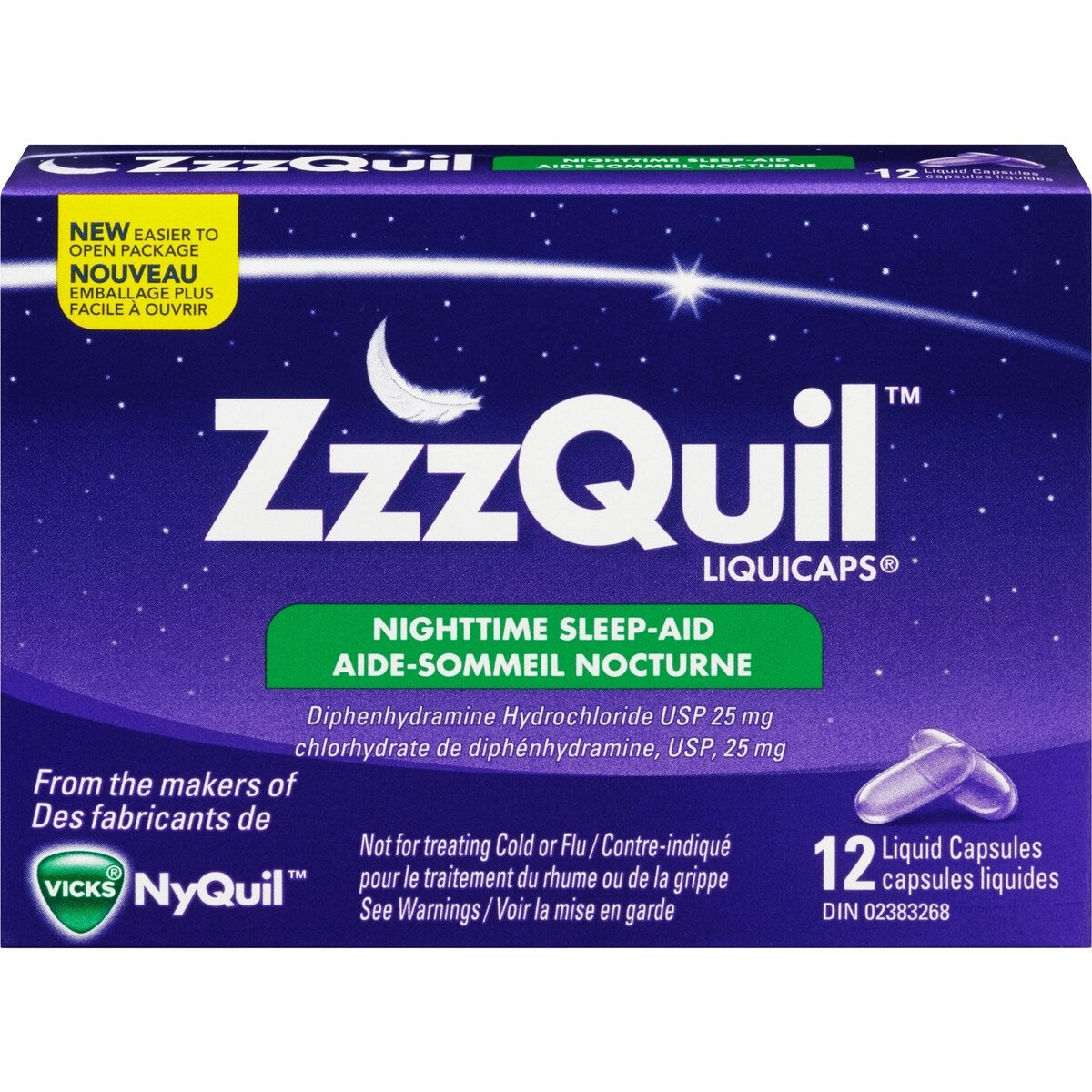 Aide-sommeil nocturne LiquiCaps ZzzQuil, 12 unités