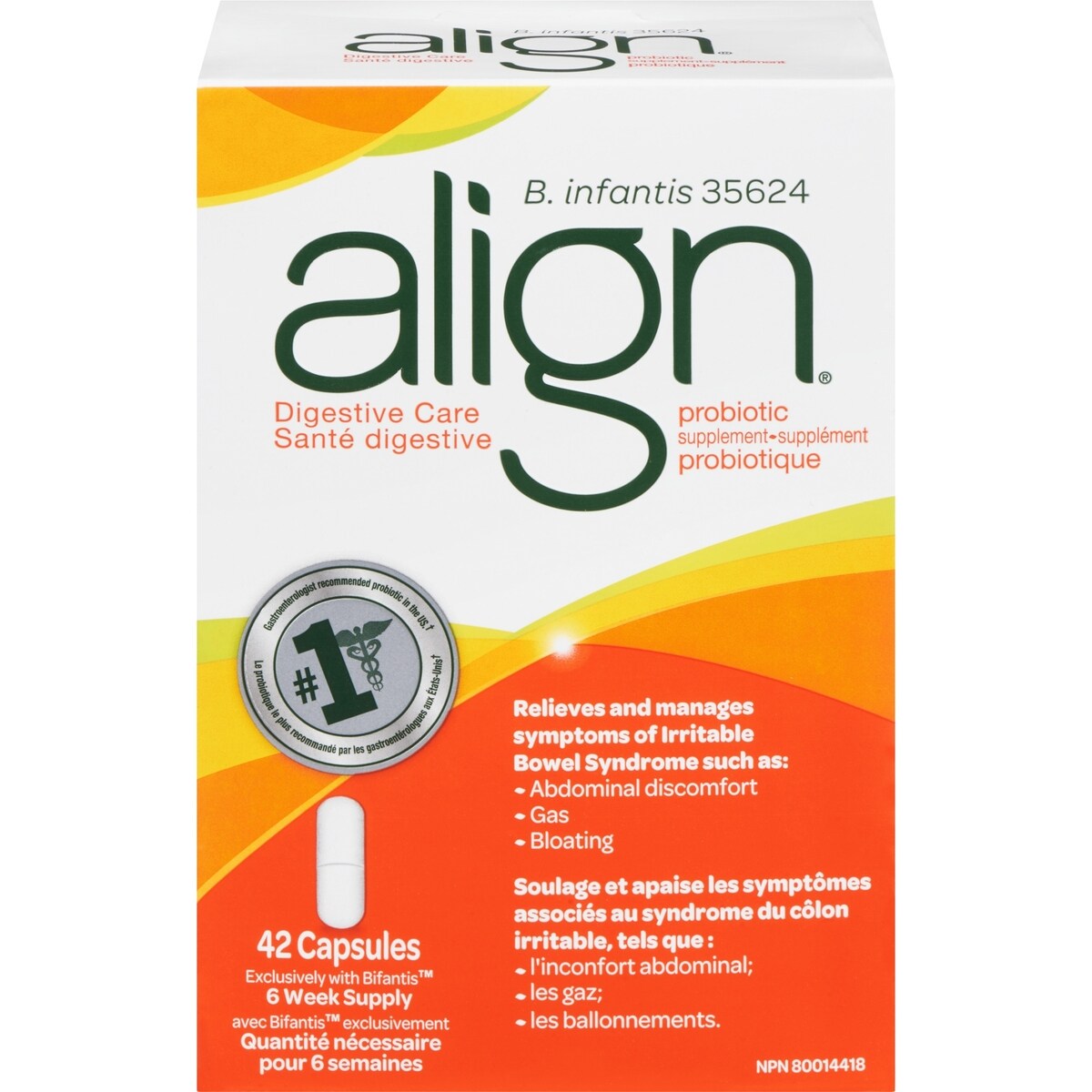 Supplément probiotique quotidien pour la santé digestive, 42 capsules végétariennes