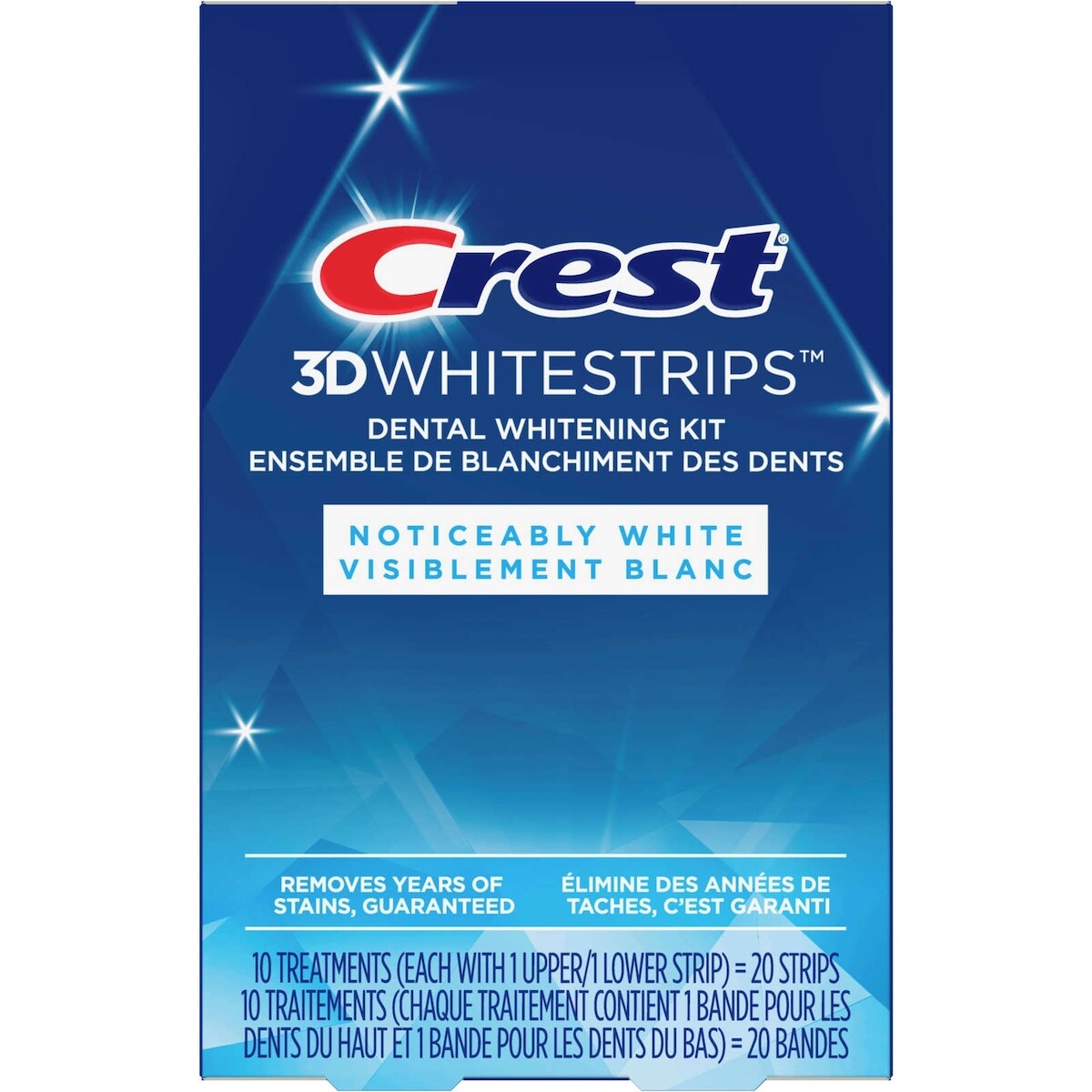 Ensemble de blanchiment des dents à domicile 3D Whitestrips Visiblement blanc, 10 traitements, blanchit visiblement les dents en quelques jours