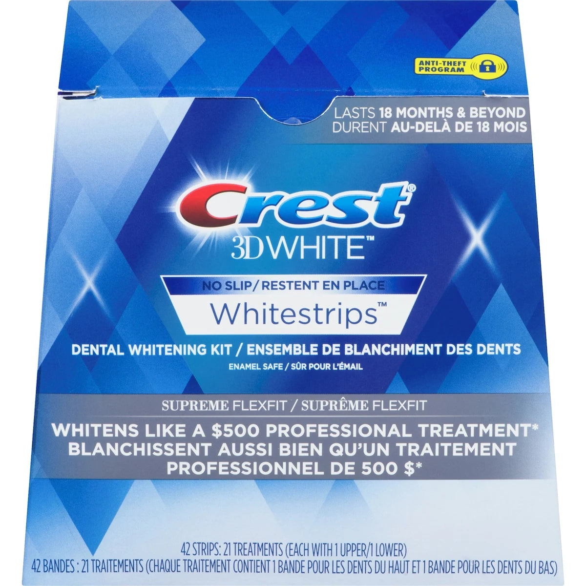 Ensemble de blanchiment des dents à domicile 3D Whitestrips Éclat suprême, 21 u