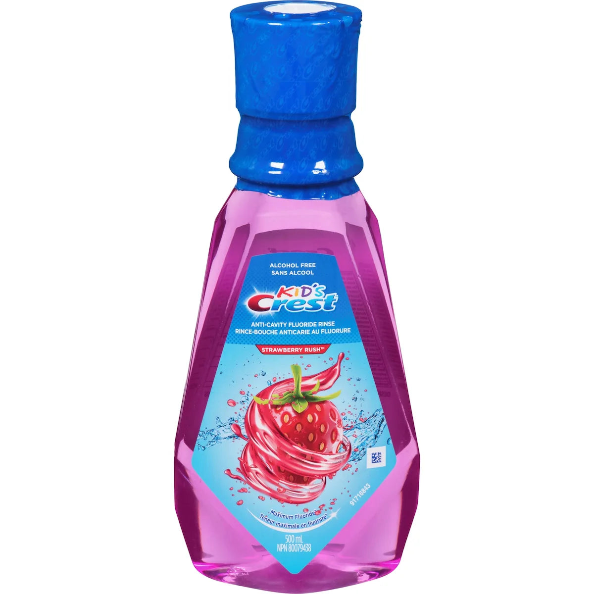 Rince-bouche anticarie au fluorure pour enfants, sans alcool, Strawberry Rush, 500 ml