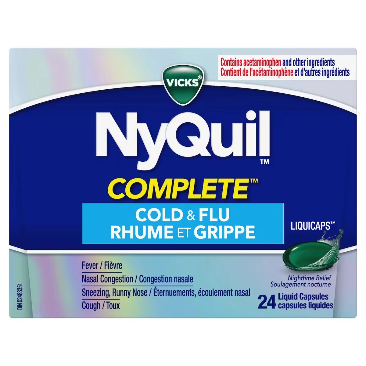 NyQuil Complete Toux, rhume et grippe Soulagement nocturne, 24 capsules LiquiCaps