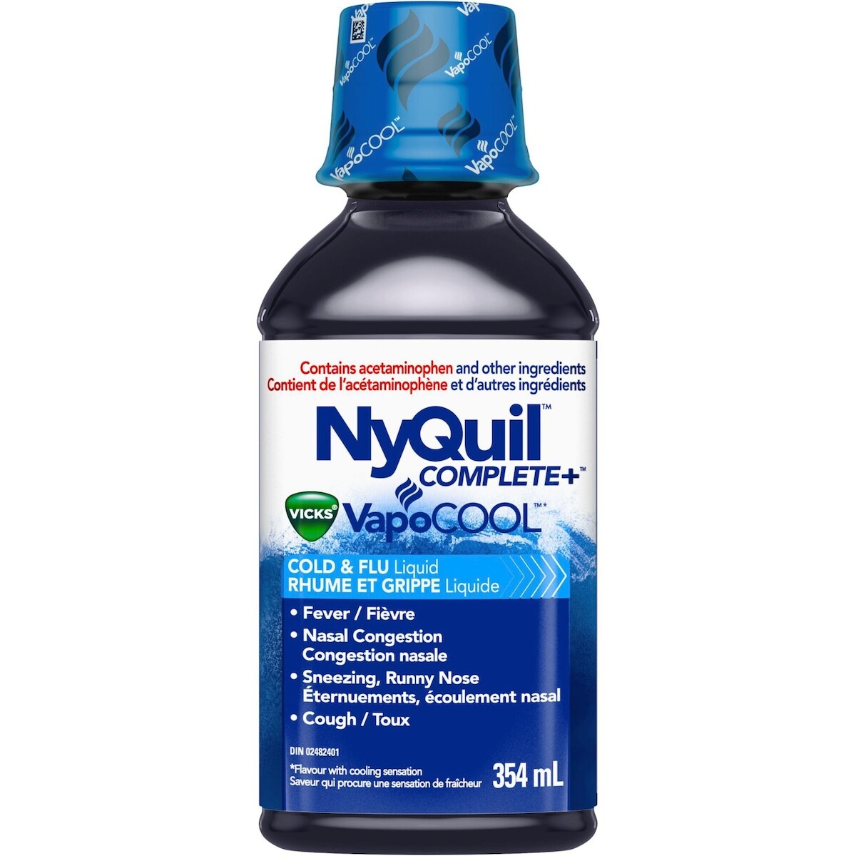 Médicament contre : rhume, grippe, congestion NyQuil COMPLETE + VapoCOOL, 354mL