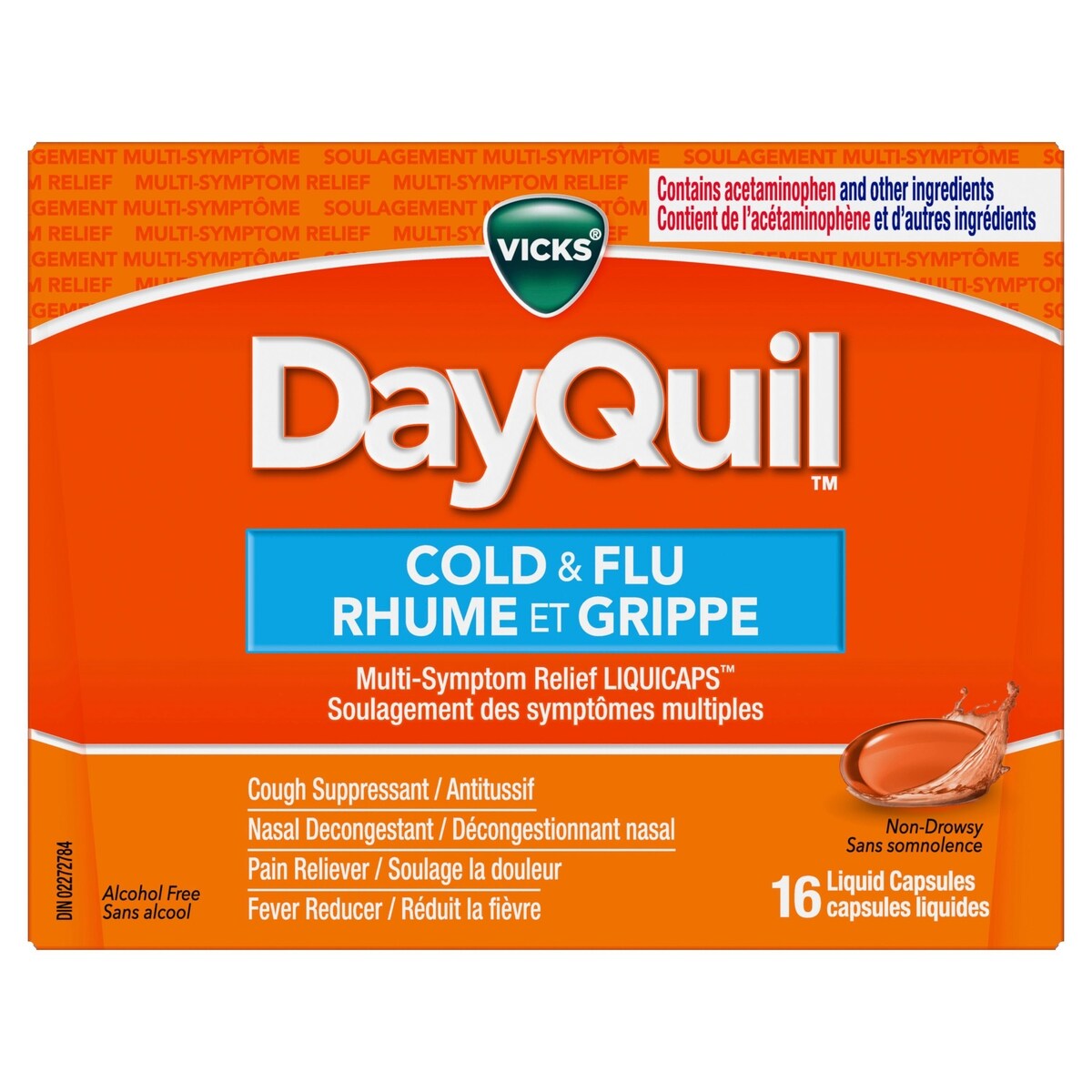 Capsules liq. DayQuil Rhume/grippe Soulagement symptômes multiples sans somnolence, 16 u