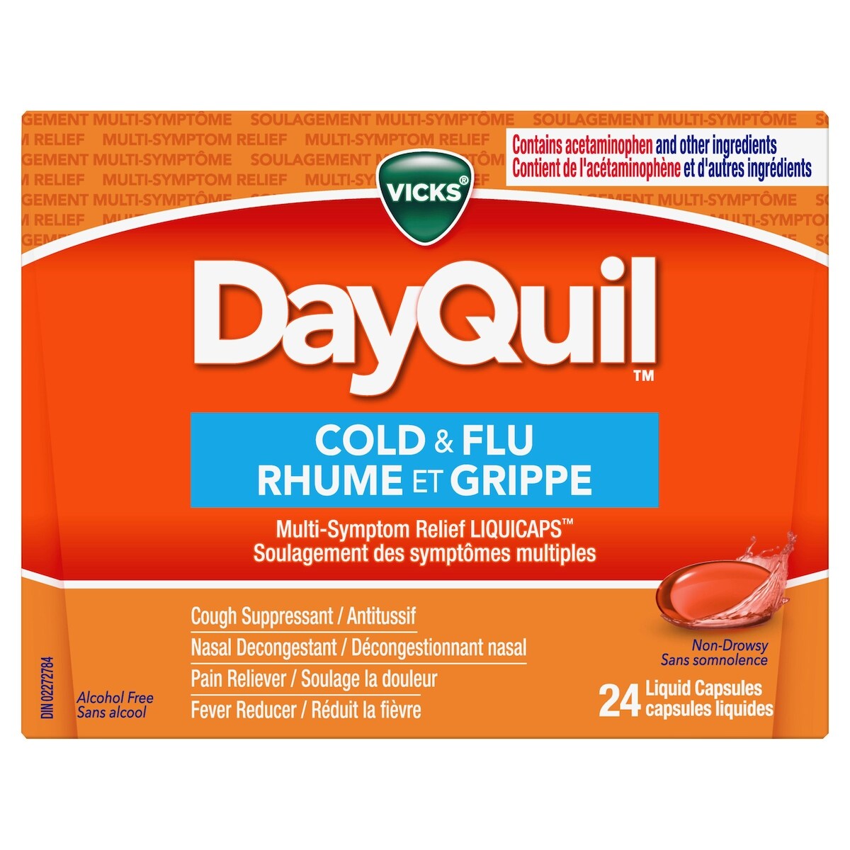 Capsules liquides DayQuil Rhume et grippe symptômes multiples sans somnolence, 24 unités