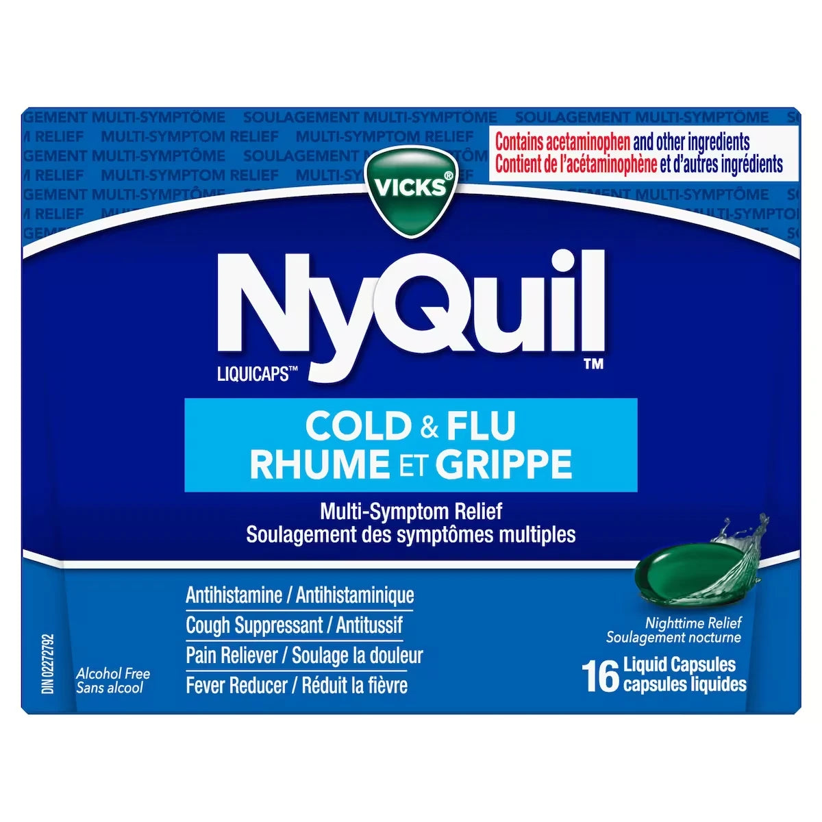 Capsules liquides NyQuil Rhume et grippe Soulagement des symptômes multiples, 16 unités