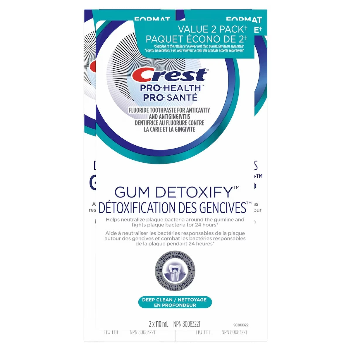 Pro sante Gum Detoxify – Dentifrice Nettoyage en profondeur – Paquet jumele – 2x110 mL