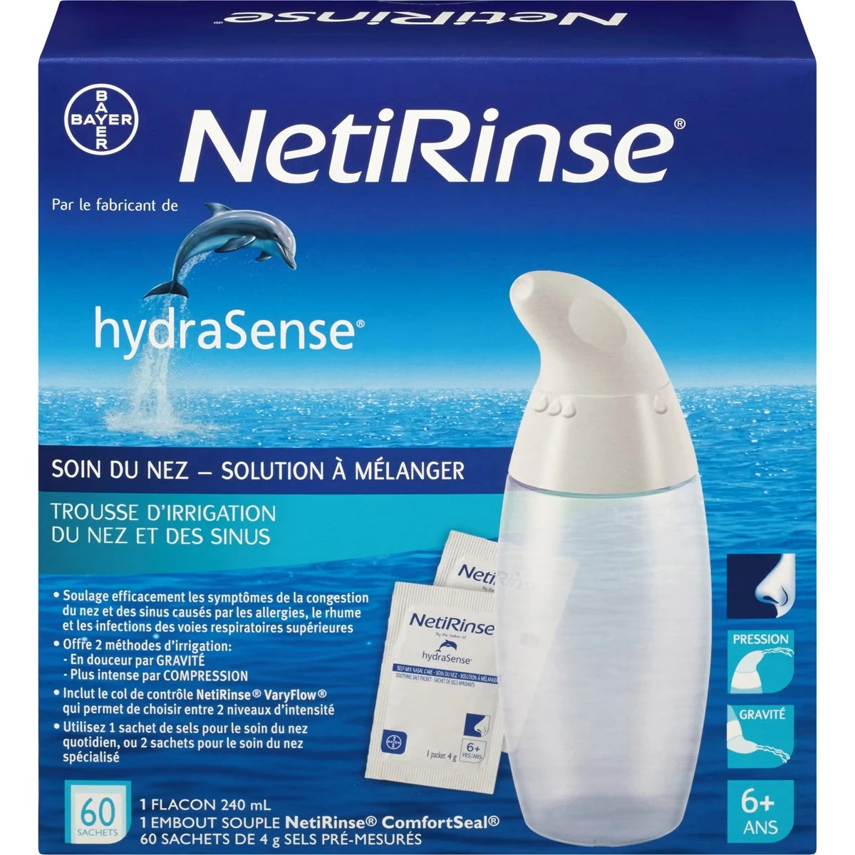 Trousse D’Irrigation Du Nez Et Des Sinus 2 En�1 Hydrasense , Aide à R�Duire Et à Soulager Les Sympt�Mes Nasaux Et Des Sinus, 1 Trousse