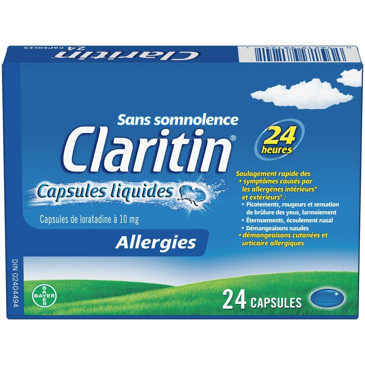 Capsules liquides Allergies, soulagement rapide et sans somnolence durant 24 heures, 10 mg, 24 capsules
