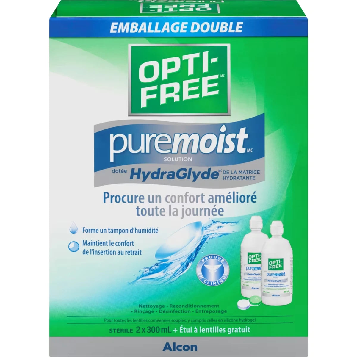 PureMoist® Solution polyvalente pour lentilles cornéennes avec HydraGlyde Emballage Double