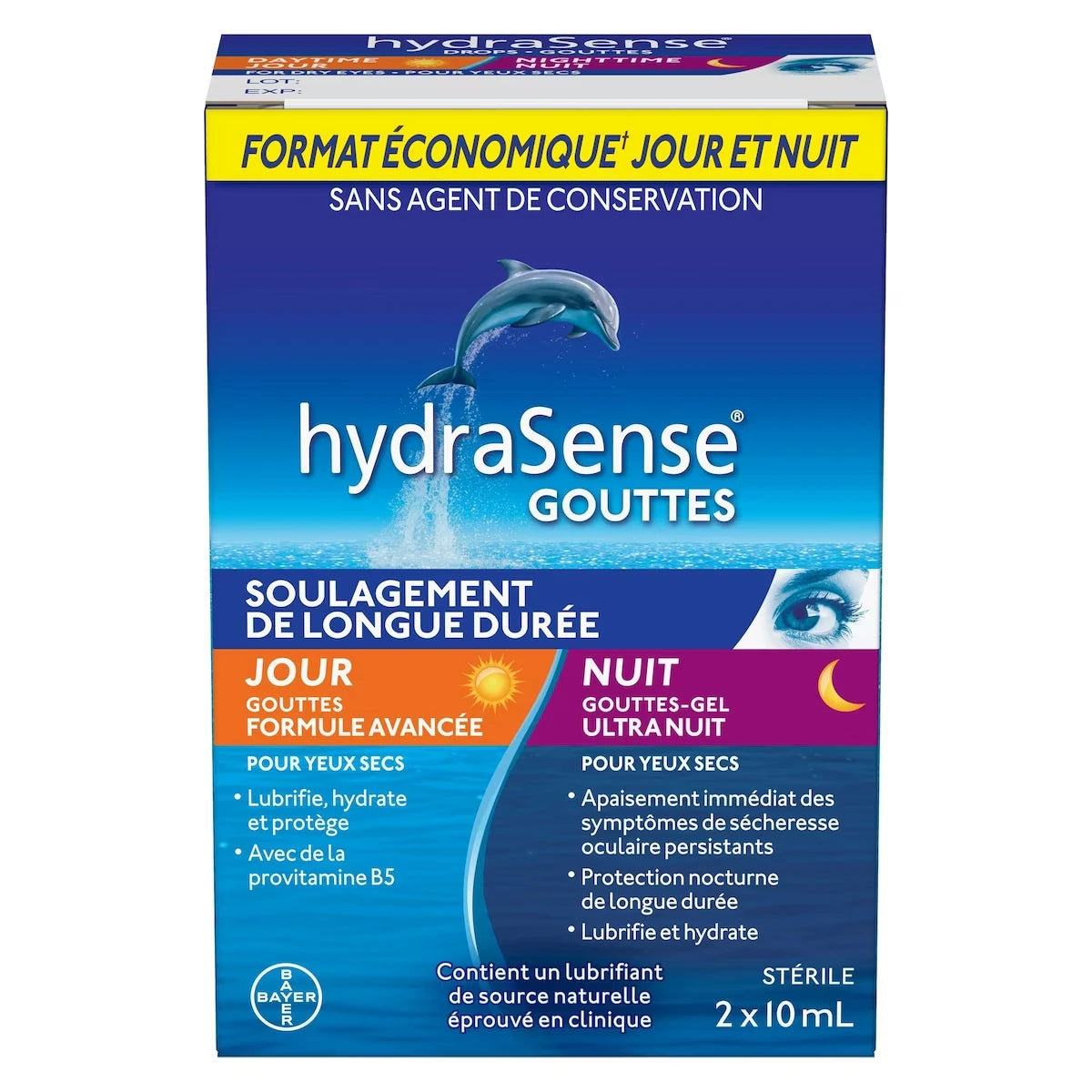 Gouttes Oculaires Soins De Jour Et De Nuit, Pour Yeux Secs, Sans Agent De Conservation, Lubrifiant De Source Naturelle, Emballage Double (2 × 10 Ml), 20 Ml
