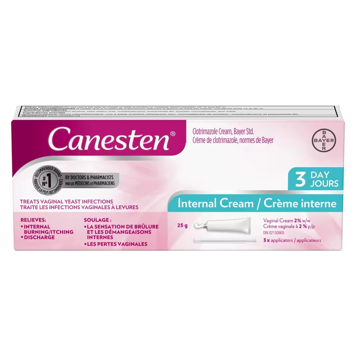 Crème interne 3 jours pour les infections à levures, 3 traitements
