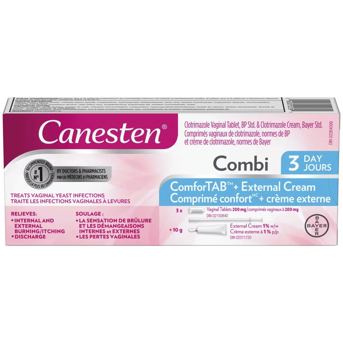 Combi Comprimé confort et crème externe 3 jours pour les infections à levures, 3 traitements