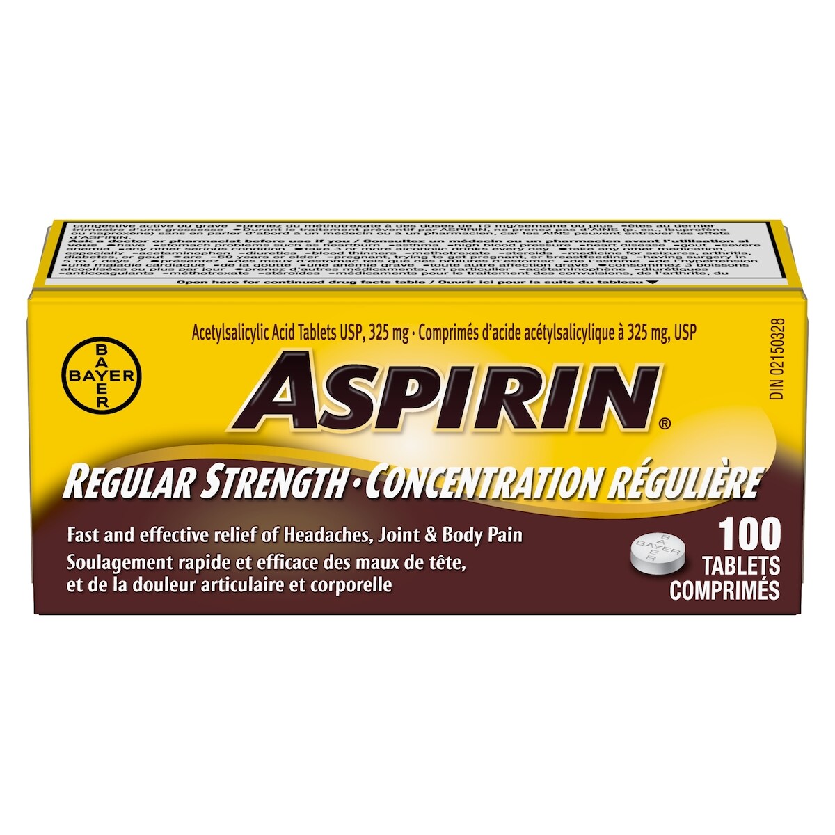 Concentration R�Guli�Re à 325 Mg, Soulagement Rapide Et Efficace Des Maux De T�te, Des Douleurs Articulaires Et Musculaires, De La Fi�Vre Et De La Douleur Associ�E Au Rhume Et à La Grippe, 100 Comprim�S