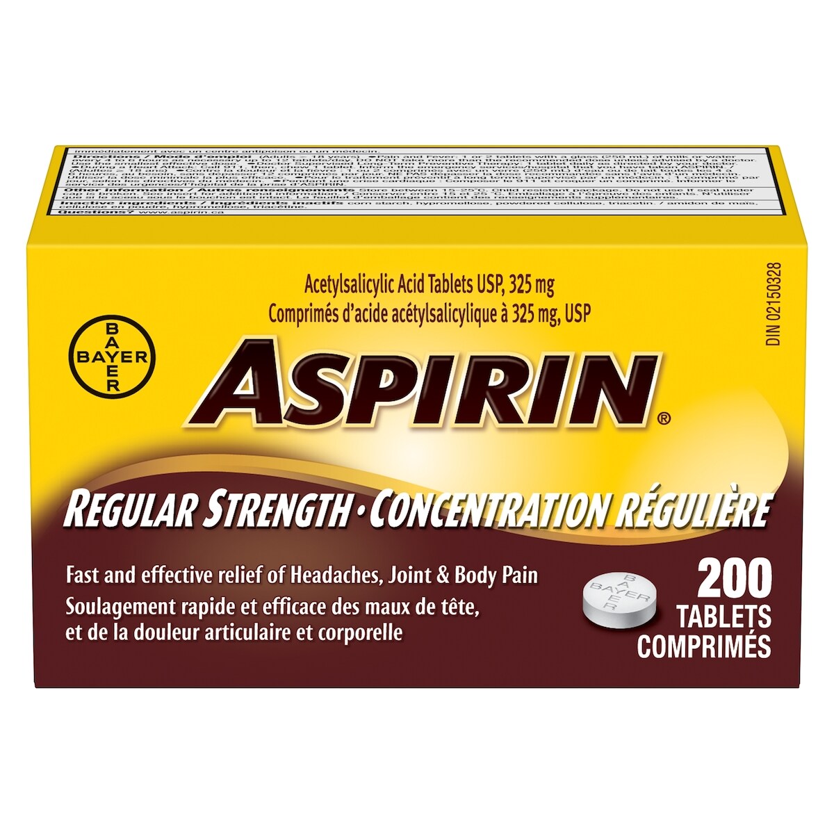 Concentration R�Guli�Re à 325 Mg, Soulagement Rapide Et Efficace Des Maux De T�te, Des Douleurs Articulaires Et Musculaires, De La Fi�Vre Et De La Douleur Associ�E Au Rhume Et à La Grippe, 200 Comprim�S