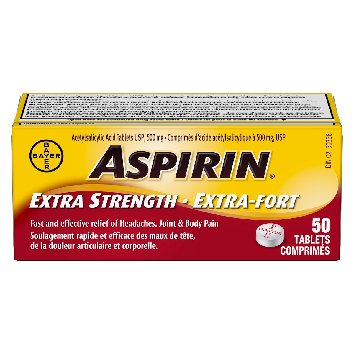 Extra-Fort à 500 Mg, Soulagement Rapide Et Efficace Des Maux De T�te, Des Douleurs Articulaires Et Musculaires, De La Fi�Vre Et De La Douleur Associ�E Au Rhume Et à La Grippe, 50 Comprim�S