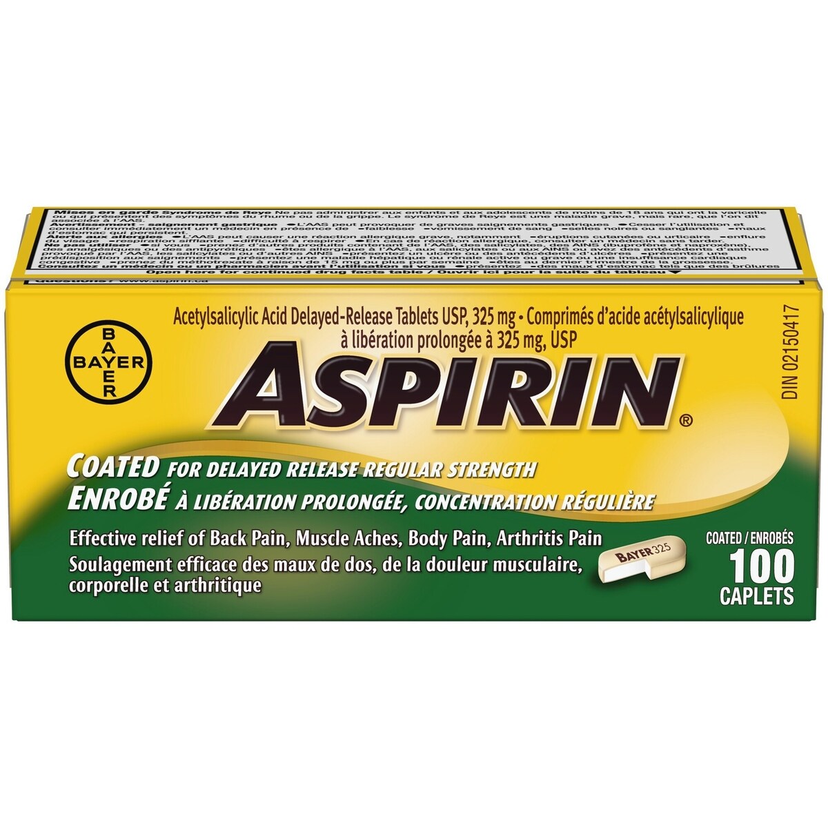 Comprim�S Enrob�S à 325 Mg, Soulagement Efficace Des Maux De Dos Et Des Douleurs Musculaires Et Arthritiques, Faciles à Avaler, 100 Comprim�S