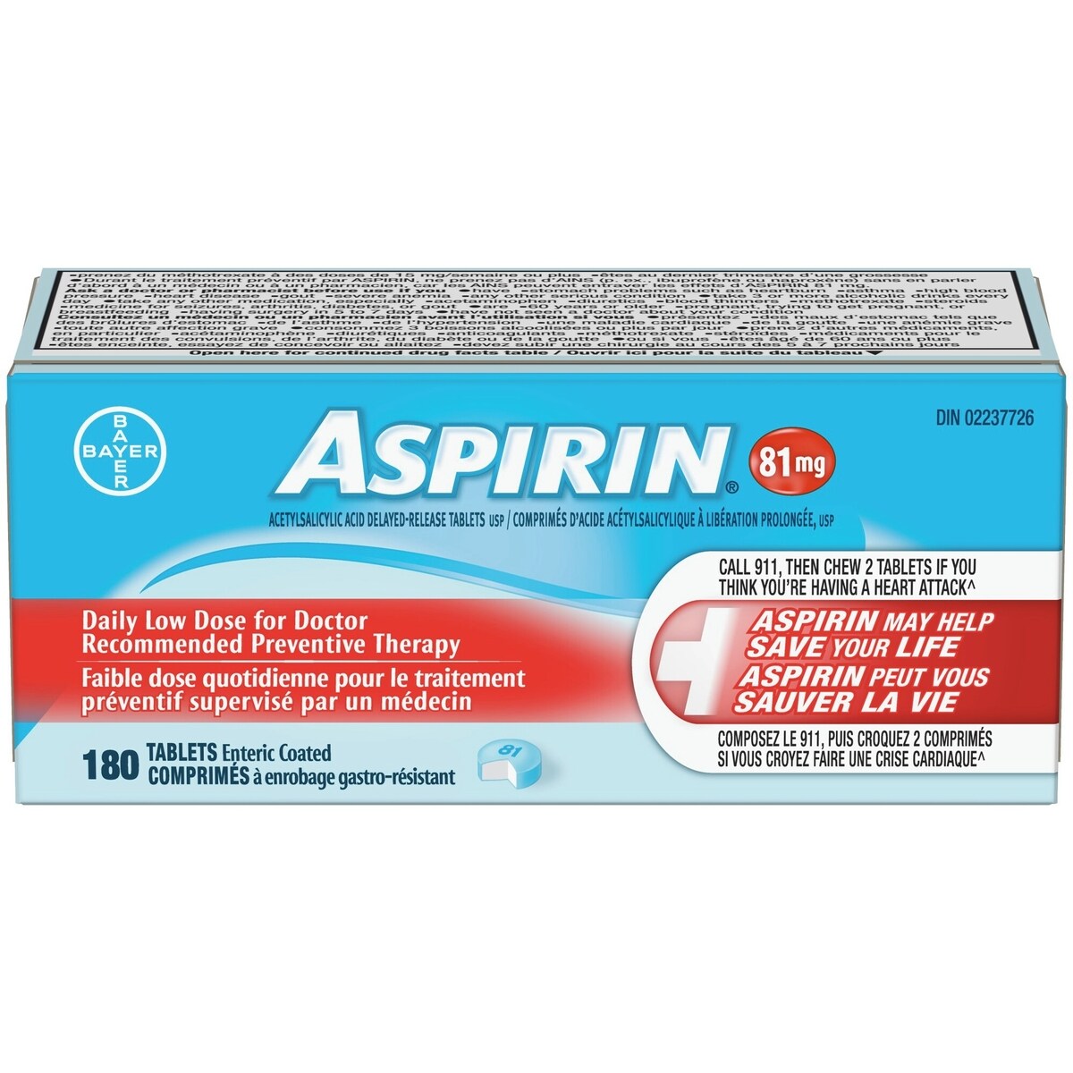 � à 81 Mg, Comprim�S Faible Dose Quotidienne Avec Enrobage Gastro-R�Sistant, 180 Comprim�S