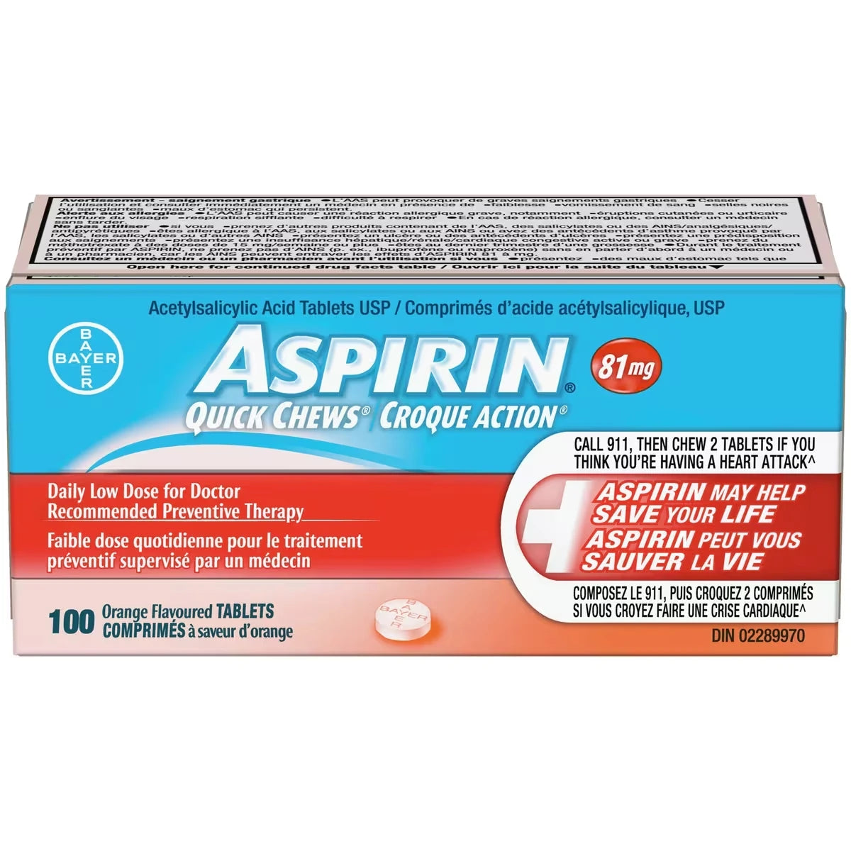 � Croque Action Faible Dose Quotidienne à 81 Mg, Saveur D’Orange, 100 Comprim�S