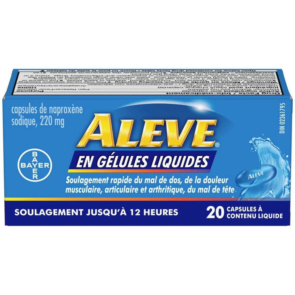 En G�Lules Liquides Pour Le Soulagement De La Douleur, Dure Jusqu’à 12 Heures, Naprox�Ne Sodique à 220 Mg, 20 G�Lules Liquides