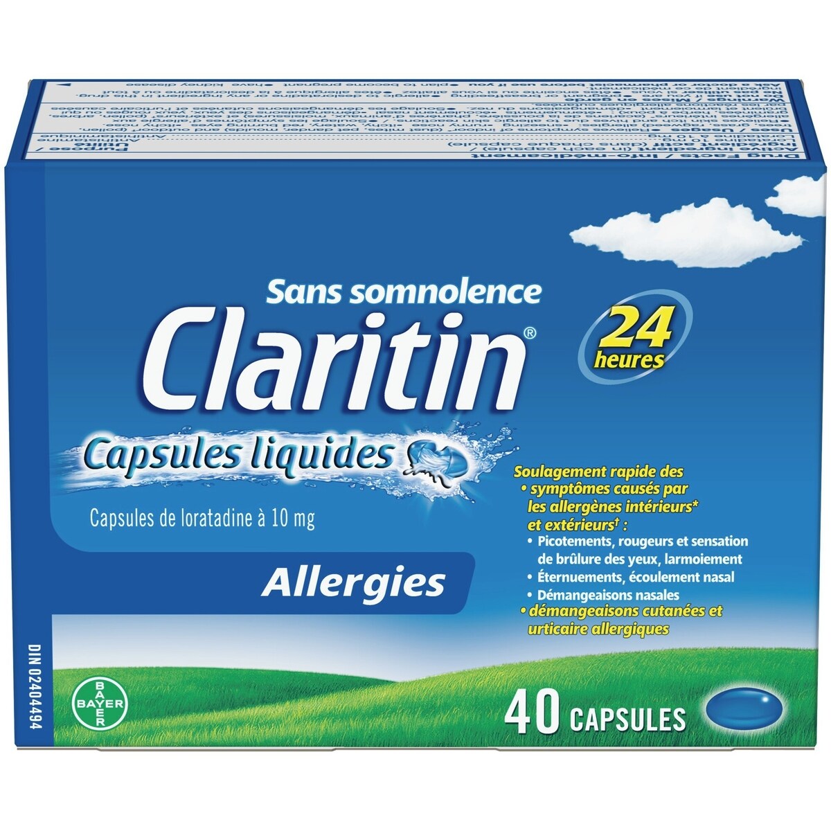 Capsules liquides Allergies, soulagement rapide et sans somnolence durant 24 heures, 10 mg, 40 capsules
