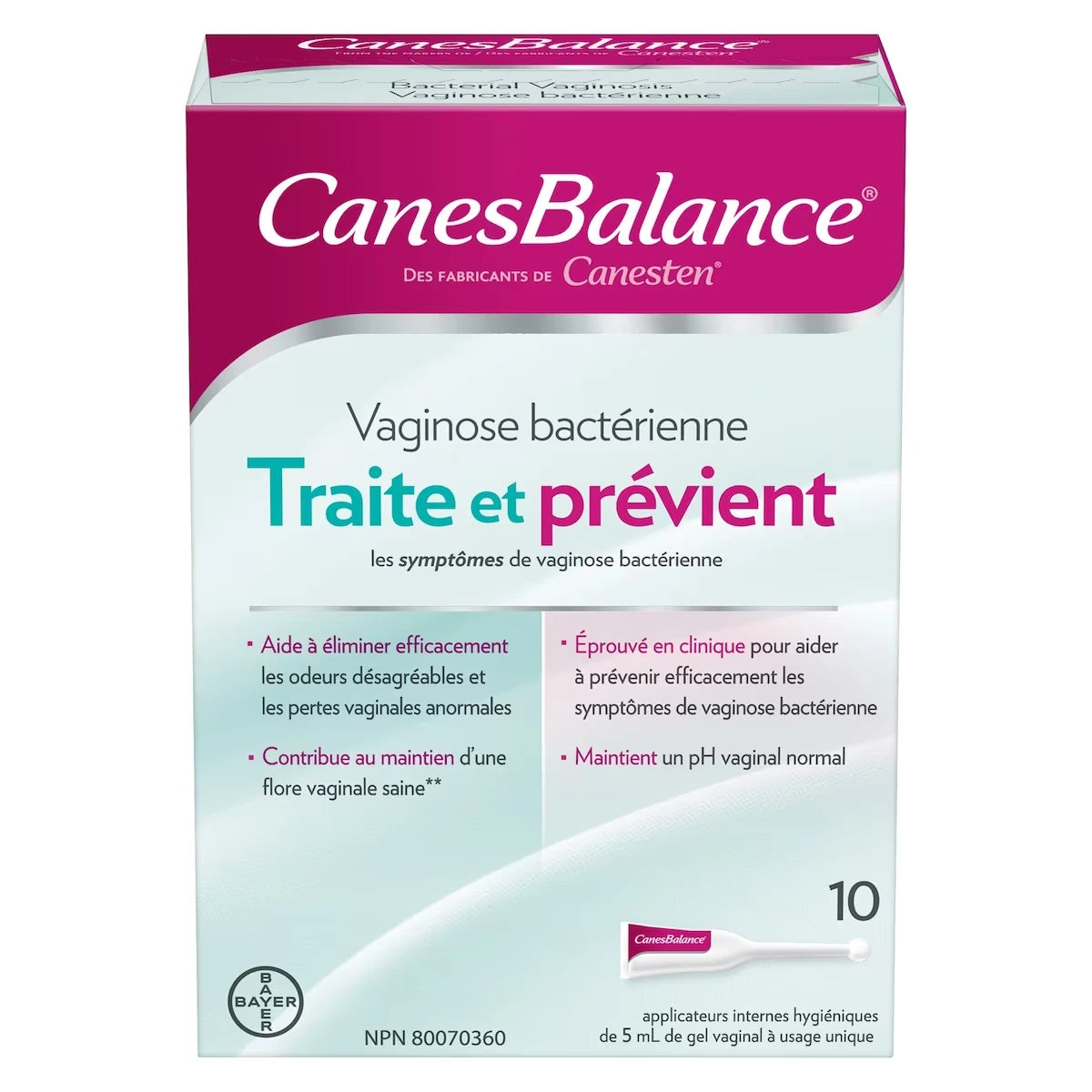 Gel vaginal CanesBalance Traitement et prévention de la vaginose bactérienne, élimination efficace des odeurs et des pertes vaginales, 10 applicateurs à usage unique