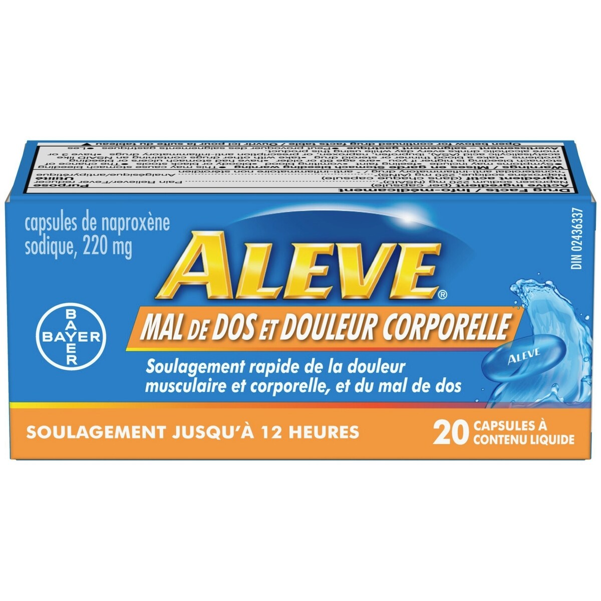 Mal De Dos Et Douleur Corporelle En G�Lules Liquides, Soulagement De La Douleur Jusqu’à 12 Heures, Naprox�Ne Sodique à 220 Mg, 20 G�Lules Liquides