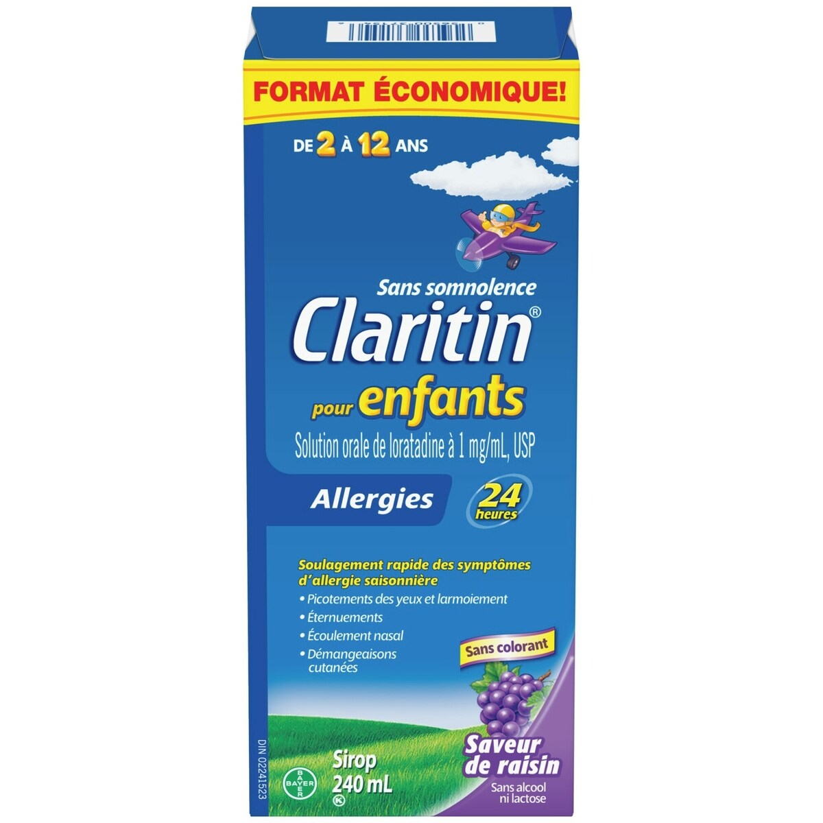 pour enfants Allergies, soulagement sans somnolence durant 24 heures, saveur de raisin, 240 mL