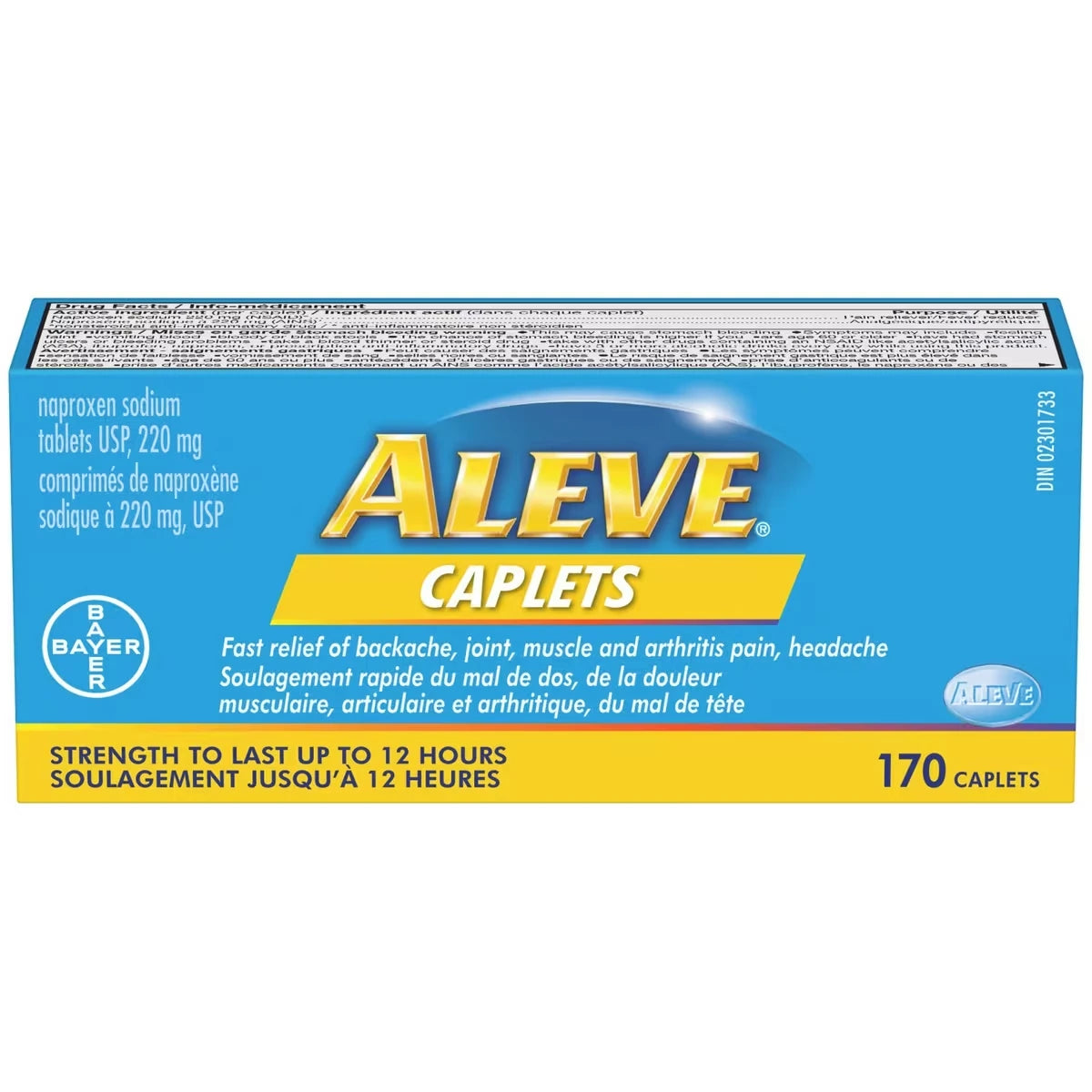 Pour le soulagement de la douleur, éprouvé en clinique, à action rapide et durable, naproxène sodique, 170 caplets