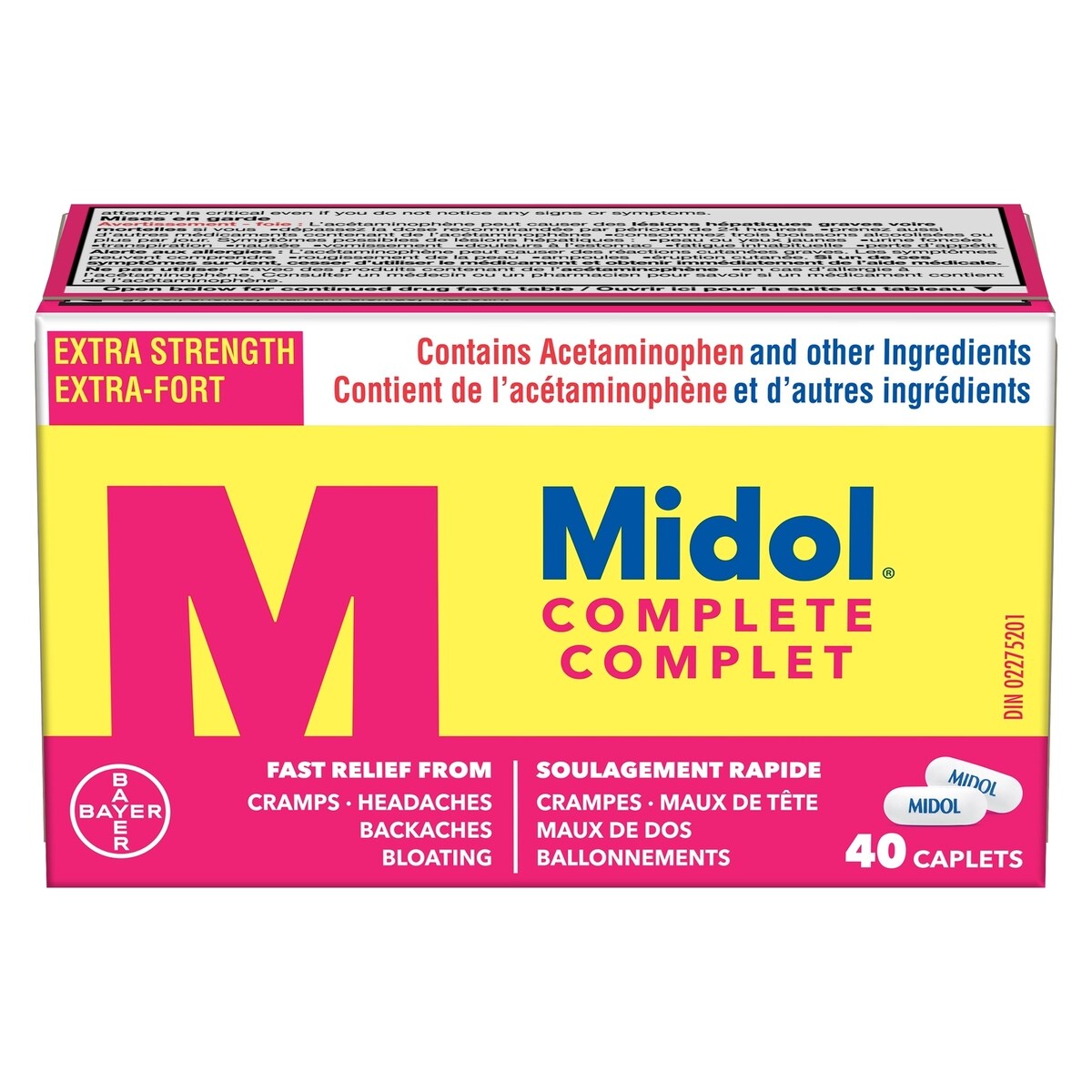 formule complète offrant un soulagement rapide de la douleur associée aux multiples symptômes menstruels tels que les crampes, les maux de tête, les maux de dos et les ballonnements, 40 caplets